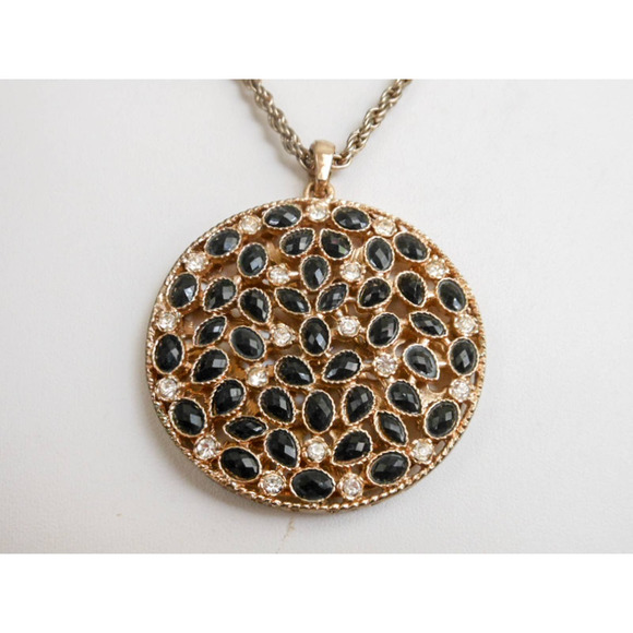 Vintage Amrita Singh Rhinestone Medallion Necklace , Twisted Rope - Picture 2 of 9